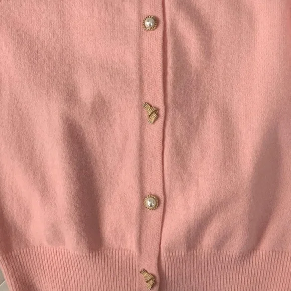 NEW Elegant Decorative Gold and Pearl Button Front Cardigan Sweater Light Pink S - Picture 3 of 9